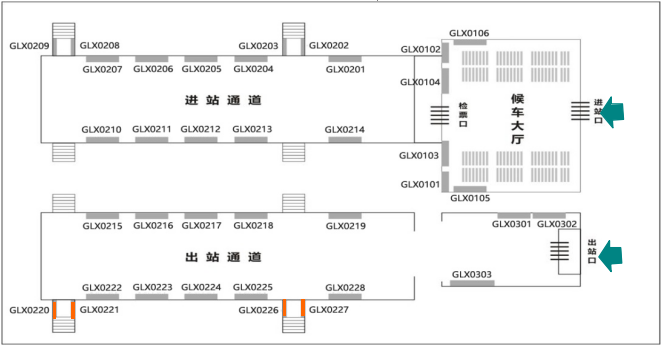 出站樓梯兩側(cè)墻面燈箱位置圖