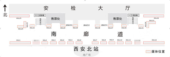 南廊道墻面燈箱媒體點(diǎn)位圖